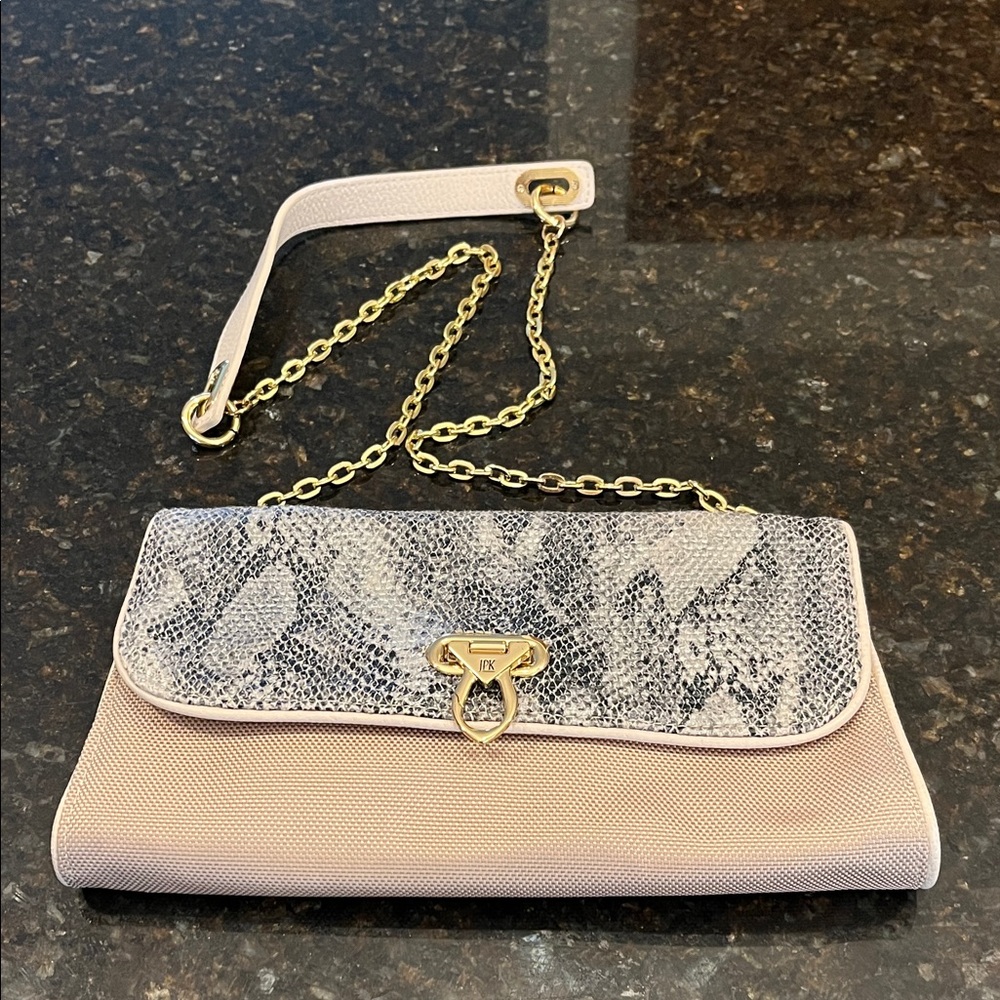 JPK Textured Clutch with Snake-Print Flap and Gold Chain NWT off never used